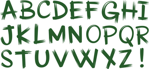 Bold Green Brushstroke Alphabet in Uppercase Letters with Artistic Font Style for Creative Typography and Graphic Design Projects