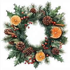 christmas wreath on white background