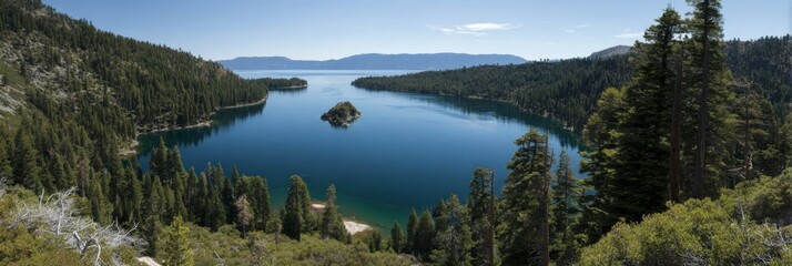 Serenity at emerald bay, lake tahoe: a picturesque view of tranquil waters and majestic pines