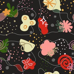 Abstract Floral Doodle Seamless Pattern