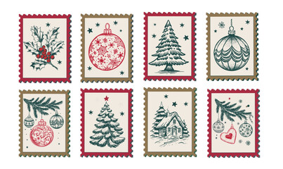 Vintage Christmas Holiday Postage Stamps Collection	
