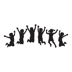 Collection of Happy Children Jumping and Celebrating Silhouette