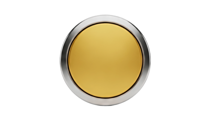 Golden Button with Silver Rim on White Background