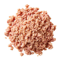 Ground meat pile on a white isolated background, ideal for culinary uses and recipes.