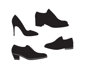 A stylish collection of black women's shoes and boots, including high heels and fashion vector silhouettes