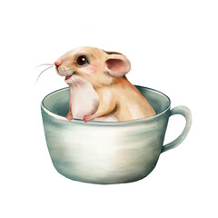 Cute hand-drawn mouse character sitting inside a plain cup