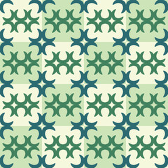 SEAMLESS PATTERN vector - Retro Geometric Checkerboard Pattern – Abstract Star Motif in Green Tones - For prints, fabric, stationery, background etc