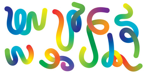 Abstract Lines with Gradient texture set. Wavy Color Shape Vector Graphic Design. Background with Color Waves. Illustration of Squiggle Rainbow Ribbons.