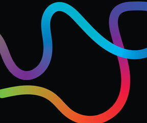 Wavy shape with Colorful Gradient abstract background. Vibrant rainbow gradient ribbon flowing and swirling in a dynamic abstract shape on black background.