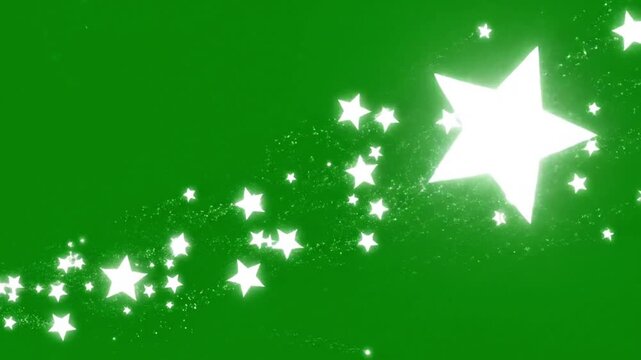 Bright Green Stars Moving in Magical Particle Trail Animation Video with Sparkling Motion Effect