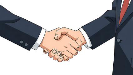 Close-up of a business handshake, animated style, isolated PNG