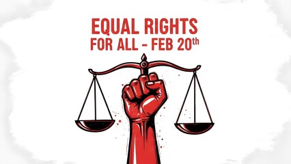 Raised fist holding scales of justice symbolizing equal rights for all on february 20th