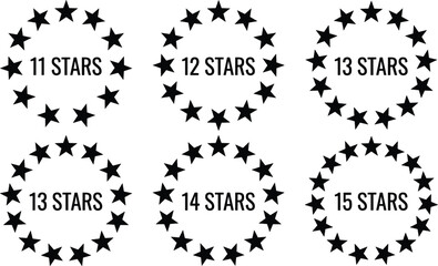 Circular star arrangements from 11 to 15 stars for educational counting, visual pattern recognition, and graphic design reference use