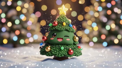 Animated festive christmas tree with decorations and lights against blurred background - Powered by Adobe
