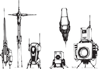 Mechanism set, retro, vintage, steampunk, cyberpunk, decorative elements. Ideal design for social media, cover, banner, flyer, music, ads.