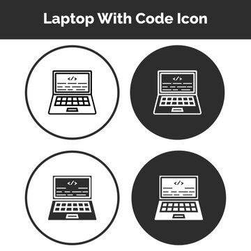 Laptop with Code Icons Set &mdash; Programming, Development, Tech & Software Symbols