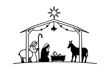 Fototapeta premium Christmas Nativity Scene Silhouette with Holy Family.