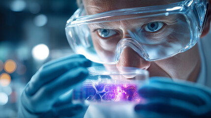 Faceless scientist working in high-tech laboratory meticulously conducting experiment involving chemicals, image conveys sense of scientific precision curiosity and technological a