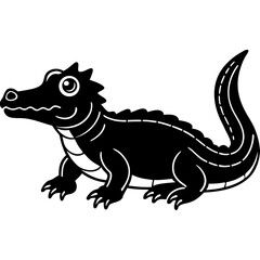 Black Dwarf Crocodile Vector Illustration – Silhouette Wildlife Design