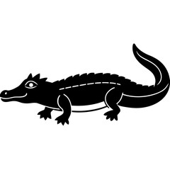 Black Dwarf Crocodile Vector Illustration – Silhouette Wildlife Design
