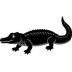 Black Dwarf Crocodile Vector Illustration – Silhouette Wildlife Design