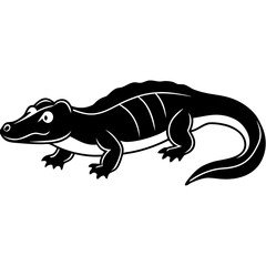 Black Dwarf Crocodile Vector Illustration – Silhouette Wildlife Design