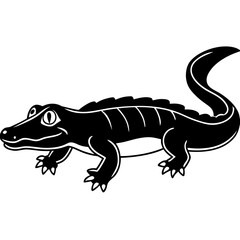 Black Dwarf Crocodile Vector Illustration – Silhouette Wildlife Design