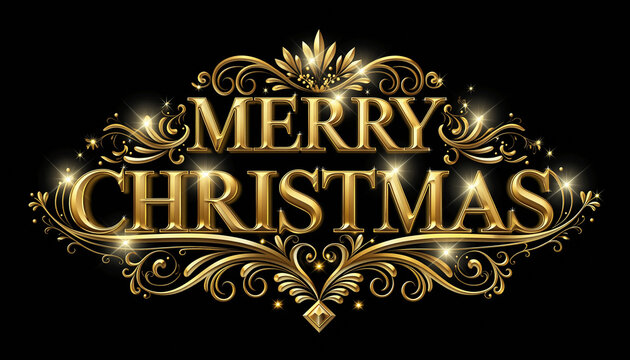Texto decorativo &ldquo;Merry Christmas&rdquo; en un estilo dorado metalizado brillante, con reflejos realistas y volumen elegante. Tipograf&iacute;a ornamental con curvas suaves y acabado luminoso.