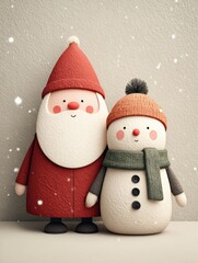 Cute Santa and Snowman in a snowy winter scene