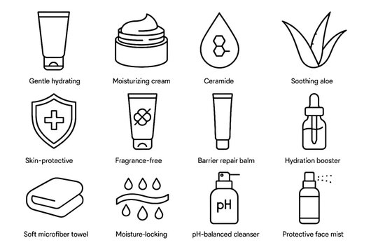 Vector booster cleanser moisturizing skin hydration icon care gentle microfiber aloe tube