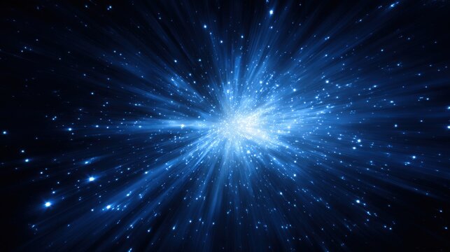 Abstract blue light explosion with glowing particles in space - Powered by Adobe