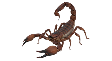 Brown scorpion a dangerous venomous desert arachnid with powerful sharp claws and a deadly stinger on black background