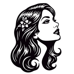 Beautiful woman pin up girl style side view fashion and beauty illustration
