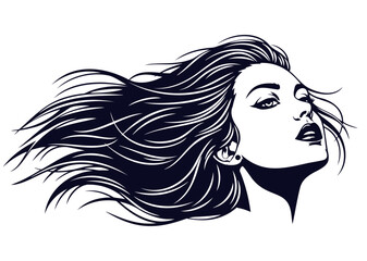 Beautiful woman with flowing hair side view fashion and beauty illustration