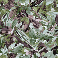 A seamless abstract brush-stroke pattern in muted green, sage, and earthy mauve tones. Dynamic, textured, and organic, perfect for fabrics, packaging, wallpapers, and modern surface design projects.