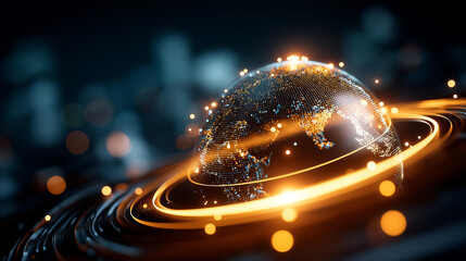 Virtual bank concept featuring glowing financial data sphere digital currency representation analytics futuristic fintech luminous high tech environment abstract