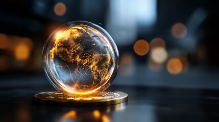 Virtual bank concept featuring glowing financial data sphere digital currency representation analytics futuristic fintech luminous high tech environment abstract