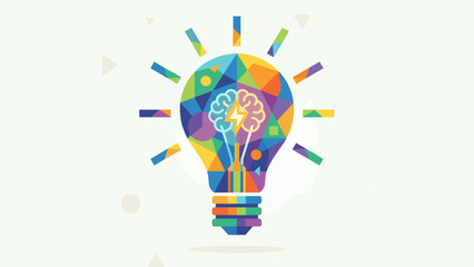 Creative lightbulb idea concept. Colorful geometric shapes. Innovation symbol brain. Modern abstract vector business inspiration. Smart solution. Intelligence. Mosaic technology art.