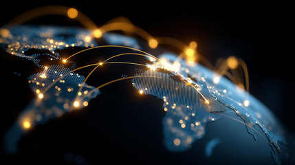 Global cashless payment network visualization glowing data lines world map futuristic fintech theme international transaction display digital finance connectivity