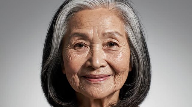 Asian female aging process from a young girl to a senior woman. Time-lapse portrait sequence showing the life cycle and changes. Concept of youth and old age comparison