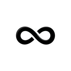 Black infinity symbol icon representing endlessness, eternity, and limitless possibilities on a clean white background