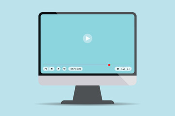 Desktop Monitor Mockup Display Multimedia Control Video Player.