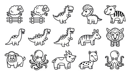 Cartoon animal collection sheep dinosaur zebra lion octopus illustrations © jupri