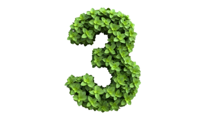 Number 3 made of green leaves isolated on transparent background