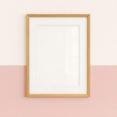 Minimal frame mockup with two tone wall &ndash; modern neutral interior background with blank poster for artwork and print design