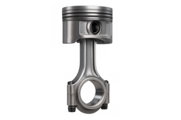 Engine piston connecting rod on transparent background, showing automotive car engine component technology and repair concept