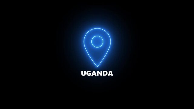Uganda Location Pin Neon Blue Outline on Black Background marker