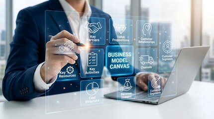 a bright, modern office with a city view and a laptop on the desk, highlighting strategic business planning.