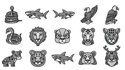 Wildlife animal icons collection of shark snake eagle lion cheetah © Hai