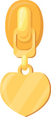 Zip puller with heart clasp. Golden fashion fastener